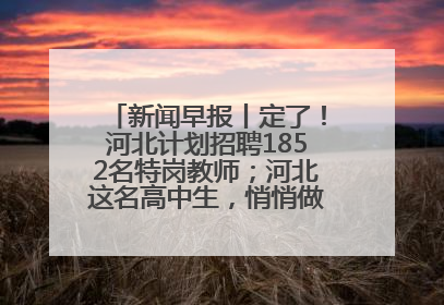 新闻早报丨定了！河北计划招聘1852名特岗教师；河北这名高中生，悄悄做了件超酷的事>>
